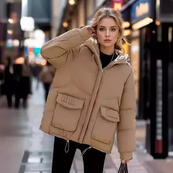 Хлопковая одежда женская короткая зимняя новая утепленная хлопковая одежда с капюшоном для сохранения тепла и модная корейская версия свободной одежды для хлеба куртка M чёрный