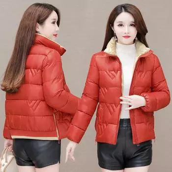 Хлопковая одежда женская новая хлопковая куртка утолщенная короткая хлопковая одежда утепленная воротник стойка мать хлеб зимнее пальто M чёрный