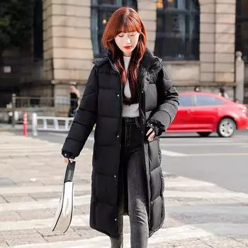 Хлопковая одежда женская новая хлопковая одежда пуховик хлопковый зимняя холодная длинная утолщенная теплая куртка большого размера S чёрный