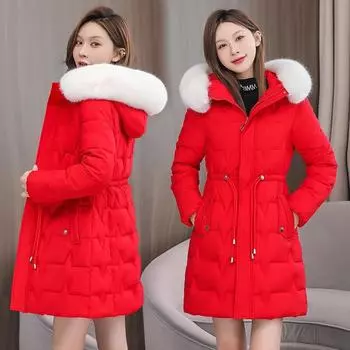 Хлопковая одежда женская новая зимняя женская хлопковая одежда свободная пуховая хлопковая куртка куртка средней длины узкая и тонкая M