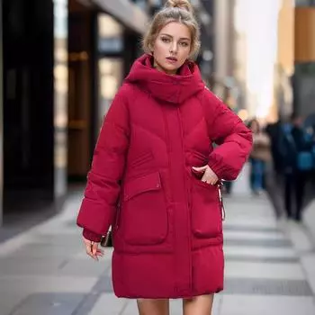Хлопковая одежда женская средняя и длинная свободная зимняя новая с капюшоном модная одежда большого размера для хлеба хлопковое пальто M хаки