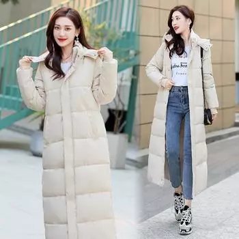 Хлопковая одежда женская удлиненная осень и зима новая свободная женская куртка больших размеров выше колена утолщенная женская одежда из хлопка S белый