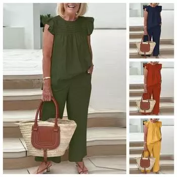 Хлопковая одежда, женские топы и брюки, летний комплект из двух предметов XXXXXL оранжевый