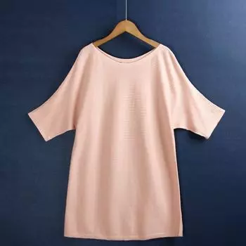 Хлопковая однотонная эластичная большого размера свободная вязаная рубашка с рукавами летучая мышь Pink 2