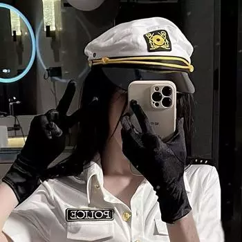 Хлопковая плоская темно-синяя шляпа, солнцезащитная матросская шляпа для косплея, элегантная капитанская кепка для косплея белый