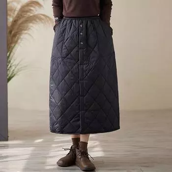 Хлопковая подкладка большого размера Высокая талия винтажная весна осень зима повседневная свободная длинная женская юбка женская юбка L чёрный