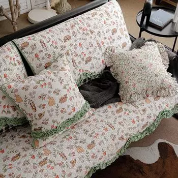 Хлопковая подушка для дивана с рисунком кролика, нескользящая ткань, хлопковая подушка из мытой ткани, шелковая кромка, против морщин, пасторальное кожаное диванное полотенце 70*70cm