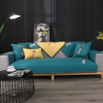 Хлопковая подушка для дивана, универсальный нескользящий коврик на четыре сезона, простой чехол для дивана в скандинавском стиле, универсальный чехол на сиденье, тканевое полотенце на спинку 70x70cm 1pcs жёлтый