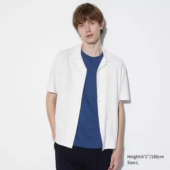 Хлопковая полностью открытая рубашка-поло UNIQLO AiRism (короткий рукав/открытый воротник)