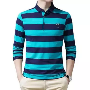 Хлопковая полосатая рубашка для мужчин среднего возраста, футболка с длинными рукавами, мужская футболка среднего возраста ST-Shirt XL