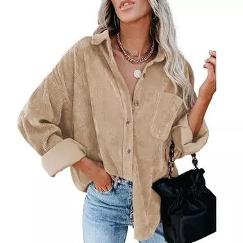 Хлопковая Повседневная вельветовая блузка женская в полоску размера плюс женская рубашка-куртка винтажная пуговица с карманом свободные модные блузки топы 17787 S темно серый