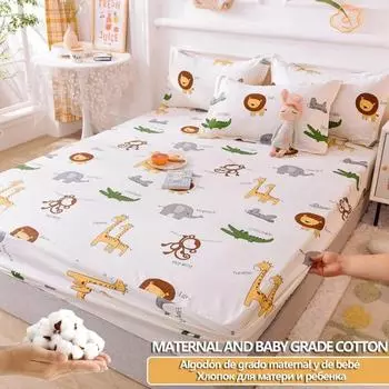 Хлопковая простыня для матери и ребенка, наматрасник, мягкий удобный дышащий мультяшный милый стиль 80x200x30cm