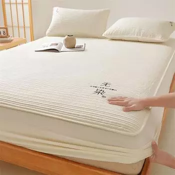 Хлопковая простыня из необработанного хлопка для беременных и младенцев, хлопковая простыня, окрашенная из соевого волокна, вышивка, полный объемный защитный чехол для матраса 90*190cm