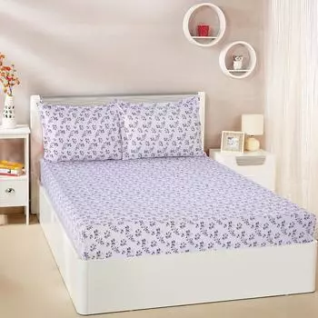 Хлопковая простыня кинг-сайз, 180 ТС, с цветочным рисунком (фиолетовый)