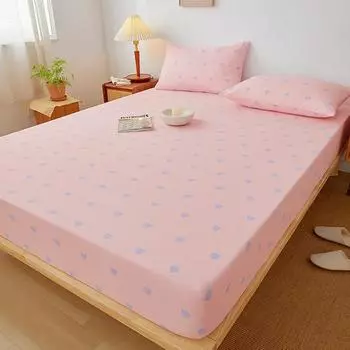 Хлопковая простыня однотонного цвета с эластичной лентой Нескользящий регулируемый наматрасник Мягкий удобный для двуспального размера King Queen Size 2xPillowcase 48x74