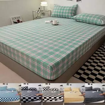 Хлопковая простыня однотонного цвета с эластичной лентой Нескользящий регулируемый наматрасник Мягкий удобный для двуспального размера King Queen Size 90x190x30cm