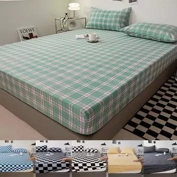Хлопковая простыня однотонного цвета с эластичной лентой Нескользящий регулируемый наматрасник Мягкий удобный для двуспального размера King Queen Size 2xPillowcase 48x74