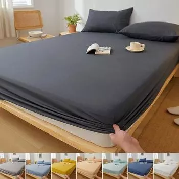 Хлопковая простыня с резинками, однотонные, нескользящие, прочные наматрасники для двуспальной кровати размера «king-size», 140/160/200/220 см 2xPillowcase NOSHEET