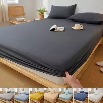 Хлопковая простыня с резинками, однотонные, нескользящие, прочные наматрасники для двуспальной кровати размера «king-size», 140/160/200/220 см 2xPillowcase NOSHEET