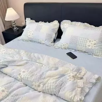 Хлопковая пряжа класса А для младенцев, двухслойный хлопок, комплект из 4 предметов, двухслойный кружевной пододеяльник, комплект из 3 простыней 1.2 m 3pc quilt 1.5*2m