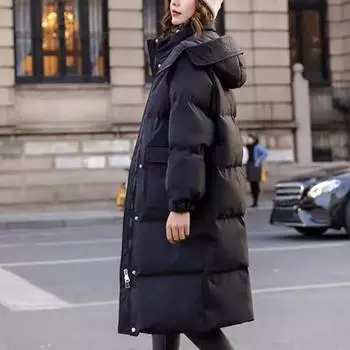 Хлопковая пуховая куртка, женская зимняя одежда, новинка 2023, корейское свободное пальто на хлопковой подкладке, повседневное длинное пальто, толстая теплая парка с капюшоном S бежевый