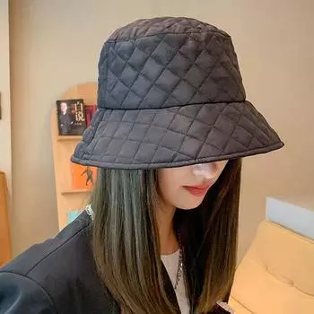 Хлопковая ромбовидная сетка, зимний подарок для женщин, кепка-ведро, шляпа в корейском стиле, панама, шляпа рыбака чёрный