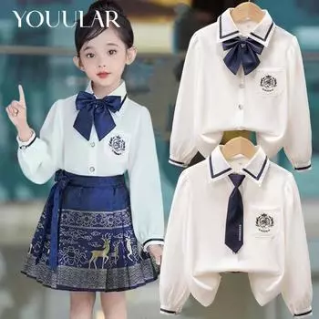 Хлопковая рубашка, белая нижняя рубашка для девочек, верхняя детская одежда, школьная форма с длинными рукавами для школьников 110