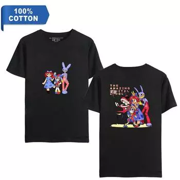 Хлопковая рубашка Harajuku The Amazing Digital Circus Anime Футболка с круглым вырезом и короткими рукавами Модная мужская и женская футболка большого размера унисекс XS чёрный