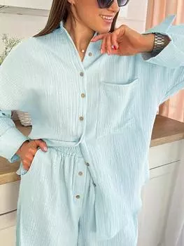 Хлопковая рубашка из двух предметов, женские свободные однобортные рубашки с отложным воротником, повседневный однотонный короткий комплект на пуговицах, женский летний женский костюм M белый