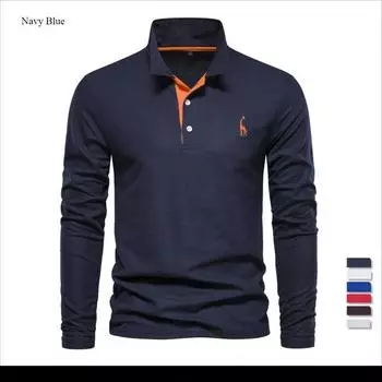 Хлопковая рубашка поло, мужская, новая осенняя, с лацканами, модная, дышащая, с вышивкой, однотонная, высококачественная, с длинным рукавом S 60-70kg серый