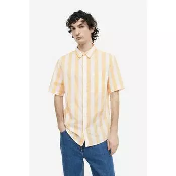 Хлопковая рубашка Regular Fit H&M в желтую и белую полоску 0501620083
