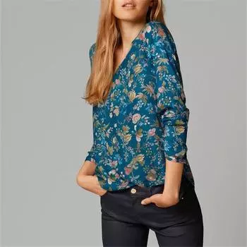 Хлопковая рубашка с длинными рукавами, свободная женская рубашка больших размеров с V-образным вырезом, напечатанная непрозрачная хлопковая рубашка для женщин S белый