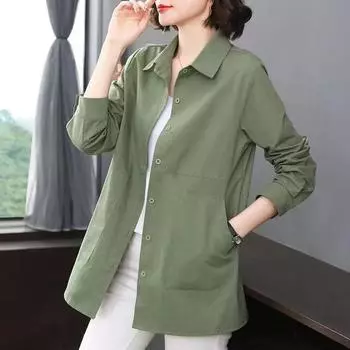 Хлопковая рубашка с длинными рукавами, женская весенняя повседневная рубашка для мам XXXL зелёный