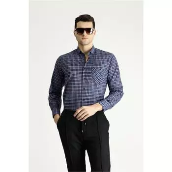 Хлопковая рубашка в клетку обычного кроя с длинными рукавами