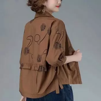 Хлопковая рубашка, женская осенняя женская короткая тонкая верхняя одежда, свободная повседневная рубашка с принтом L коричневый