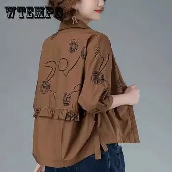 Хлопковая рубашка, женская осенняя женская короткая тонкая верхняя одежда, свободная повседневная рубашка с принтом XXXL