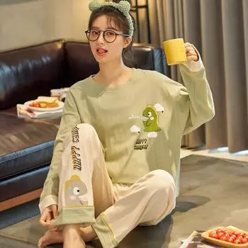 Хлопковая семейная одежда, топы и брюки на осень и зиму, пижамы в полоску с героями мультфильмов для девочек, домашняя одежда, женская одежда M(35-47.5kg)