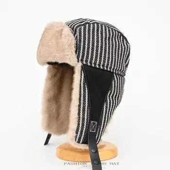 Хлопковая шапка для мужчин и женщин, зимняя теплая защита ушей, шапка Thunderbolt, утепленная, для холодного климата, полосатая, плюшевая, для лыж One Size тёмно-синий