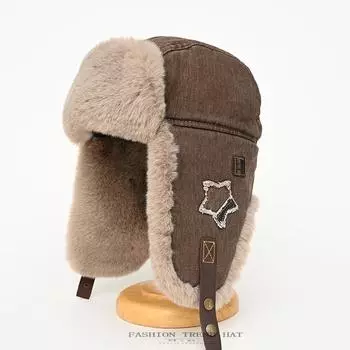 Хлопковая шапка мужская зимняя утепленная теплая холодная шапка Thunderbolt женская с нашивкой Five Star Denim Ear Protection Flight Cap One Size розовый