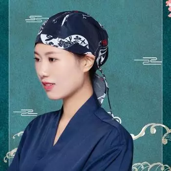 Хлопковая шляпа шеф-повара в японском стиле, шляпа официантки, рабочая тюрбан-шапка для кухни, рабочая кепка для ресторана синий