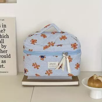 Хлопковая синяя цветочная женская косметичка, тканевые сумки для хранения, маленькая, большая вместимость, дорожная сумка-органайзер для женщин, косметичка