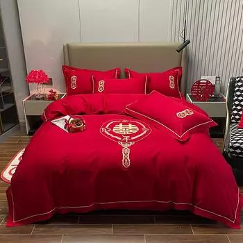 Хлопковая свадебная простыня из четырех предметов, праздничная простыня, пододеяльник из чистого хлопка, свадебная простыня, новая свадебная красная свадебная комната, постельное белье 1.5m bed sheet 4pcs