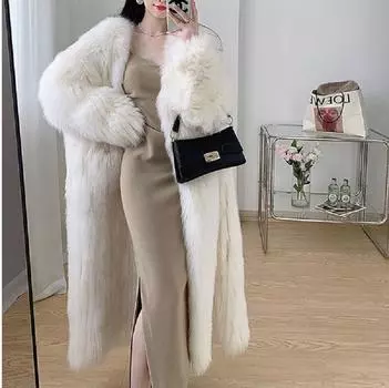 Хлопковая теплая искусственная лисья шерсть длинная шуба женская шифрование 2024 зима новая молодая интернет знаменитость шуба S 80-55 kg светло-серый