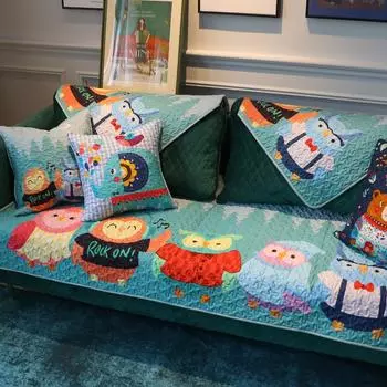 Хлопковая ткань с изображением совы, нескользящая подушка для дивана, чехол для подушки на все сезоны 70*70cm
