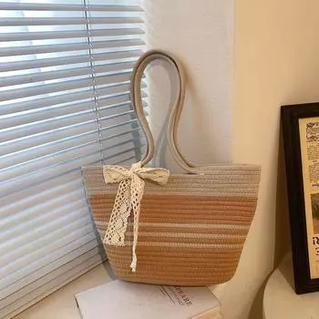 Хлопковая тканая сумка ручной работы для хранения, пляжная сумка, корзина для пикника в стиле ретро