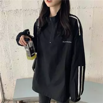 Хлопковая толстовка на молнии с изображением знаменитостей из Интернета для женщин, весна и осень, тонкая, новая, корейская, полосатая, студенческая, в стиле колледжа M