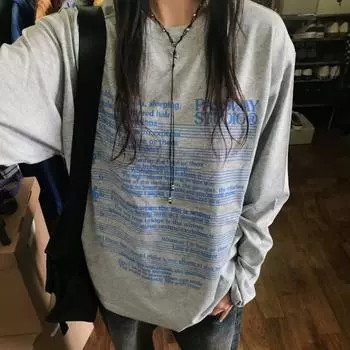 Хлопковая толстовка с буквенным принтом, женская толстовка с длинным рукавом и круглым вырезом, повседневные топы большого размера, топы Y2k, одежда для подростков, японские модные толстовки Y2k M серый
