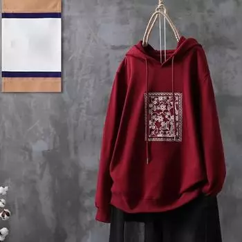 Хлопковая толстовка с капюшоном, женская и осенняя свободная толстовка большого размера, удобный свободный пуловер, топ M красный