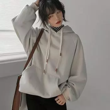 Хлопковая толстовка с капюшоном, женская свободная повседневная удобная куртка большого размера, универсальные однотонные топы S белый