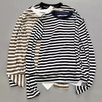 Хлопковая толстовка свободного покроя с длинным рукавом в полоску, удобная повседневная толстовка с круглым вырезом и круглым вырезом XXL чёрный